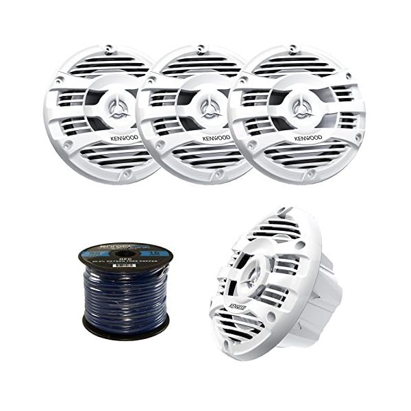 2-Pairs-of-Kenwood-KFC-1653MR-65-Inch-150-Watt-2-way-Marine-Boat-Yacht-Audio-Speakers-Bundle-Combo-With-Enrock-50-Feet-16-Gauge-Speaker-Wire-White