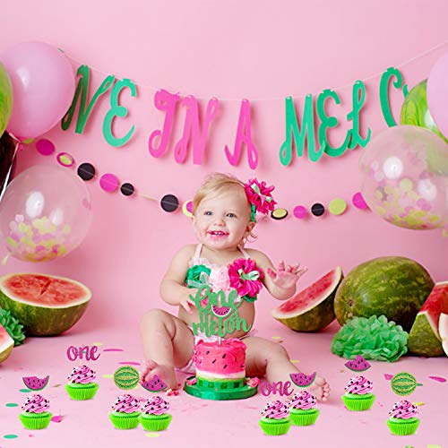 Yaaaaasss! Watermelon Cake Toppers Set of 25 One in a Melon Cupcake Decorations Baby Shower Girl 1st Birthday Supplies Glitter Summer Fruit Sweet to be One Themed Party - Thumbnail 3