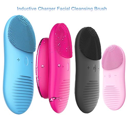 Automatic Facial Cleansing Brush Wireless Charging Electric Waterproof Silicone Facial Brush with 12 Speeds for Deep Cleansing, Gentle Exfoliating, Anti-Aging Skin Care, Massaging-Blue