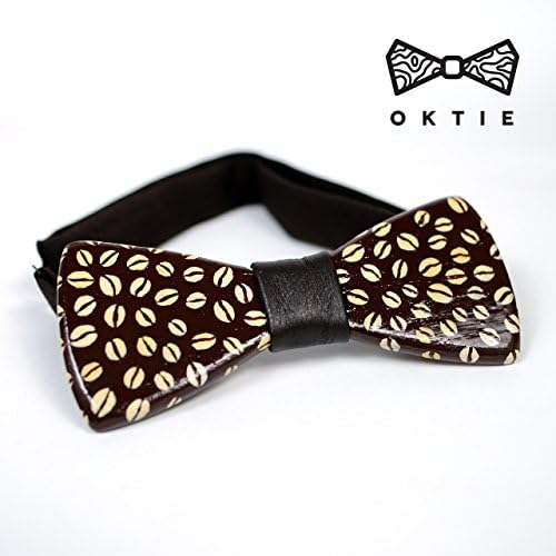 OKTIE Art Coffee Handmade Wooden Bow Tie For Men Brown Wood With Gift Box