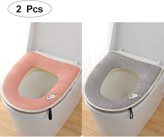 2 Pcs Toilet Seat Mat Cover Pads Zipper Waterproof Toilet