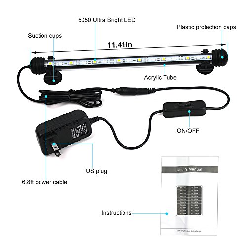 GOESWELL LED Aquarium Light, Aquarium LED Lighting for Fish Tanks White and Blue LEDs Fixture Underwater Submersible Fish Tank Lamp (11.41 inch) - Thumbnail 3