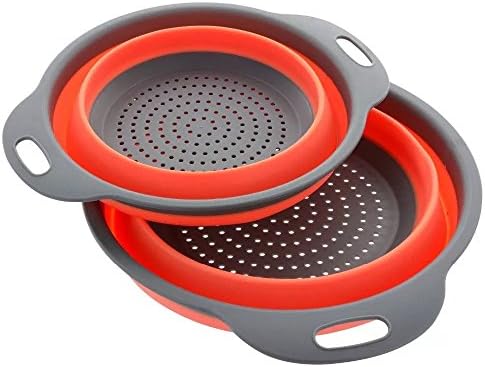 LyftChef Collapsible Silicone Colander Set (Pack Of 2): Space Saving Compact DrainerFor Kitchen Sink With BPA Free &amp; FDA Approved Food Grade Silicone For Pasta, Vegetables, Salad, Fruit (Red)