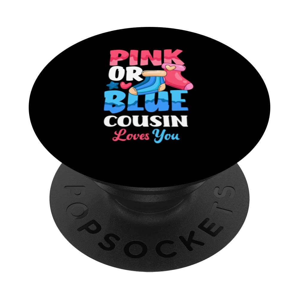 Pink Or Blue Cousin Loves You Baby Sock Gender Reveal Party PopSockets Swappable PopGrip