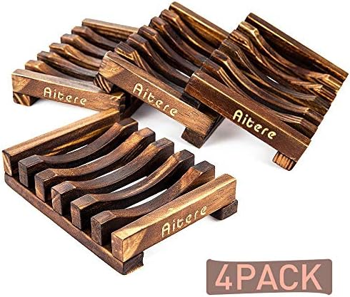 Aitere 4 Pack Soap Dish for Shower Soap Holder for Kitchen Home Bath Accessories Hand Craft Natural Wood Soap Case Soap Dish Holder, Sponges, Scrubber