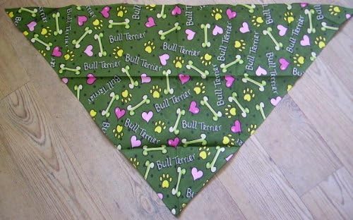 100% cotton Dog Bandana Bull Terrier design neck scarf green