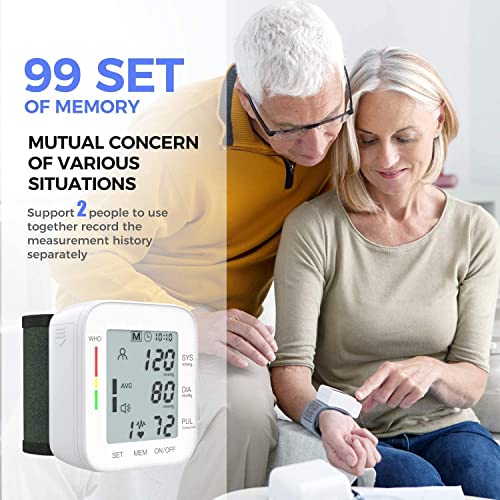 DQST Monitor de Presión Arterial de Muñeca, Baumanómetro Digital Preciso con Pantalla LCD Grande, Función Inteligente de Detectar Presión Transmisión, 2x99 Datos de Memoria (Sin Voz)