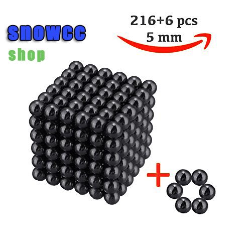 216 magic Balls Sculpture Toy - 216 Pieces 5mm Large Size - Includes Carrying Bag and Plastic Card Separator - (5mm, Black)