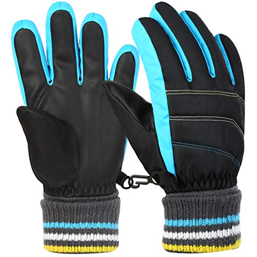 VBG VBIGER Boys Girls Winter Gloves Kids Ski Snow Snowboard Gloves Warm Cold Weather Sports Gloves for Children 6-12 Years Old (Medium, Black/Blue) - Thumbnail 7