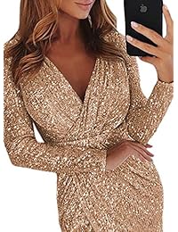 Elapsy vestido de cóctel irregular de fiesta con cuello en V profundo y lentejuelas envueltas