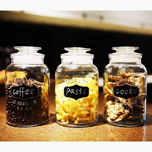3 Sets Glass Canisters with Chalkboad Glass Storage Jar with Airtight Lid,Food Storage Containers,6 Chalkboard Labels &amp; Chalk Marker Included (43/43/43-oz)