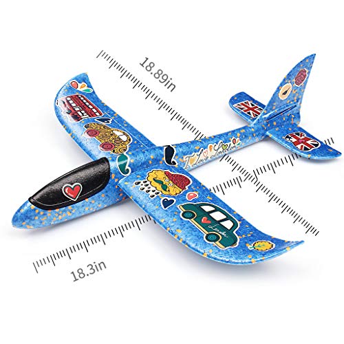 Pupu Pig 2pcs 17.5inch Airplane Toysï¼ŒDIY Sticker Creative Toys.Manual Throwing, Outdoor Sports Toy, Model Foam Airplane.Dual Flight Mode, Aeroplane Gliders, Gifts for Kids, 4 5 6 7 8Year Boy and Girl