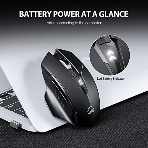 inphic Wireless Mouse 2.4G Rechargeable Silent 2400 DPI Visible Battery Type-C Charging for Computer, Laptop, Mac, PC