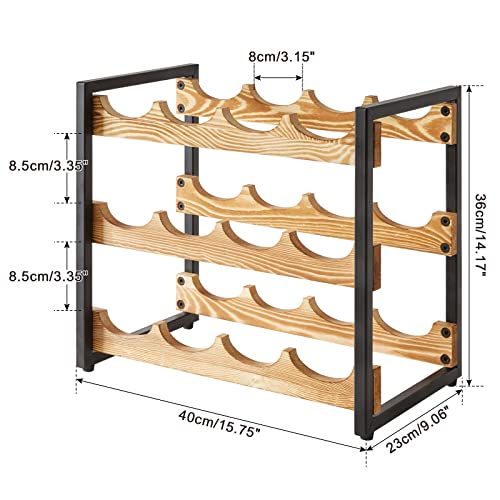 IBUYKE TMJ904H Wooden Wine Rack with 3 Levels, Wine Rack 12 Bottles | Stackable Wine Rack Countertop Storage Organizer Wine Racks for Kitchen Bar Cellar