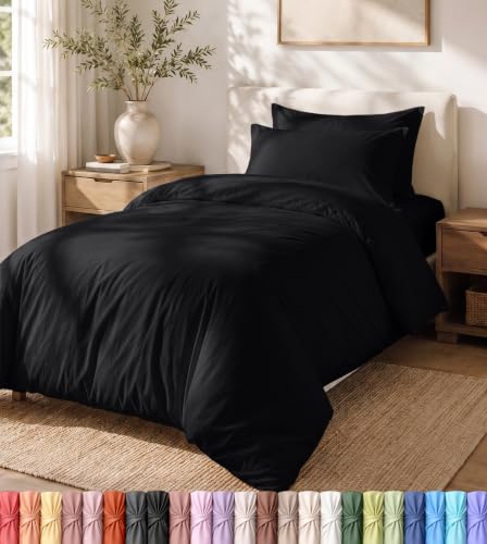 Utopia Bedding Set copripiumino con federe, 2 pezzi, copripiumino con chiusura a cerniera, 1 copripiumino e 1 federa, in morbida microfibra spazzolata (misura Twin/Twin XL, nero)