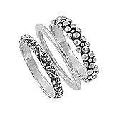 Sterling Silver Women's Bali Plain Nugget 3 Ring Set Beautiful Band Size 5 (RNG13746-5)