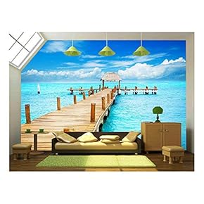 Vacation in Tropic Paradise Jetty on Isla Mujeres, Mexico - Removable Wall Mural | Self-Adhesive Large Wallpaper - 66x96 inches