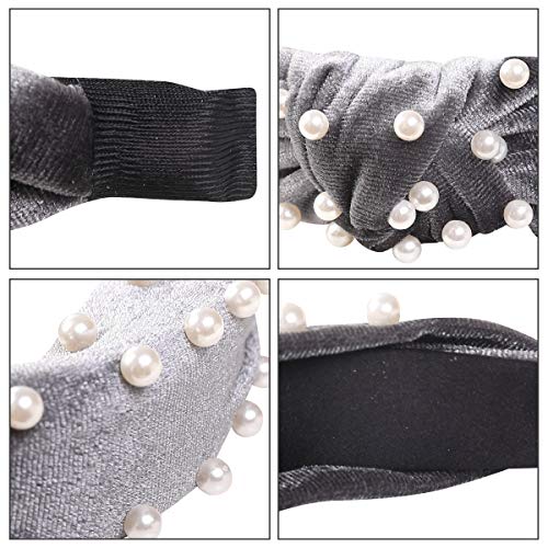 Meartchy Headbands for Women Pearl, Headbands Women Hair, Twisted Faux Pearl Velvet Turban Headbands Knotted Headbands for Women Hair Hoops with Cloth Wrapped Hair Accessories for Women and Girls