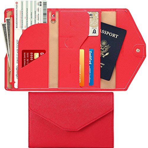 KINGMAS Rfid Blocking Passport Trifold Wallet Travel Multi-Purpose Passports Holder Cover (Red)