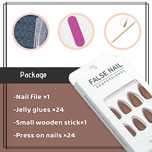 YOSOMK Coffee Brown Press on Nails Almond Medium Fake Nail Solid Color Full Cover Artificial False nails Glossy Manicure Glue on Acrylic Nails for Women - Image 4