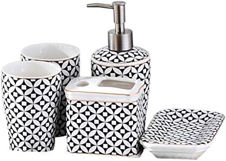 石鹸と石鹸ディスペンサー ソープディスペンサー浴室セットのヨーロッパのファッションセラミック5点セット歯ブラシホルダー リキッドディスペンサー ソープボックス 2マウスウォッシュカップバスルームアクセサリーベストギフト バスソープディスペンサー