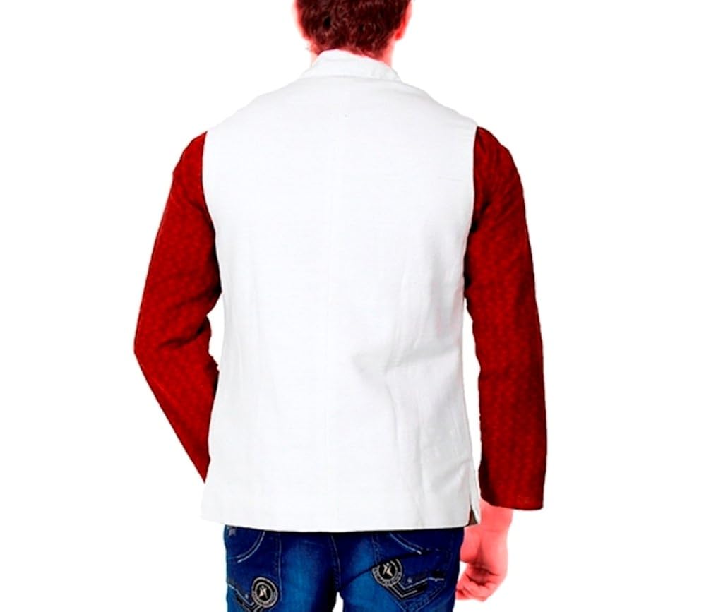 dhrohar cotton white nehru waistcoat
