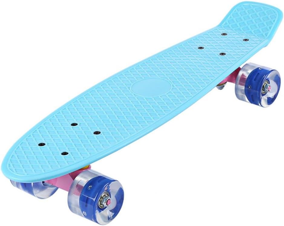 PST@ Mini Cruiser Banana Style Longboard Pastel Color Fish Skateboard 22 Inches with LED Flashing Wheels ABEC-7 High-Speed Bearing