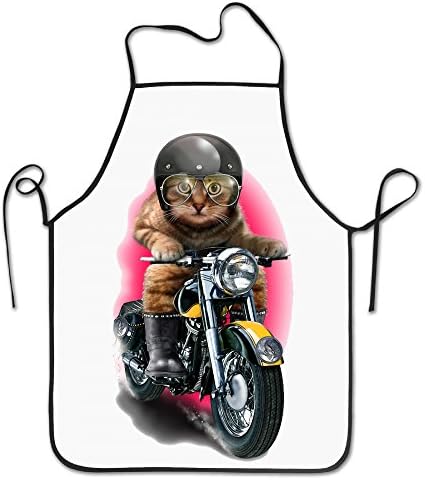 Cat Riding Motorcycle Adjustable Apron For Kitchen BBQ Barbecue Cooking Women's Men's Great Gift For Wife Ladies Men Boyfriend