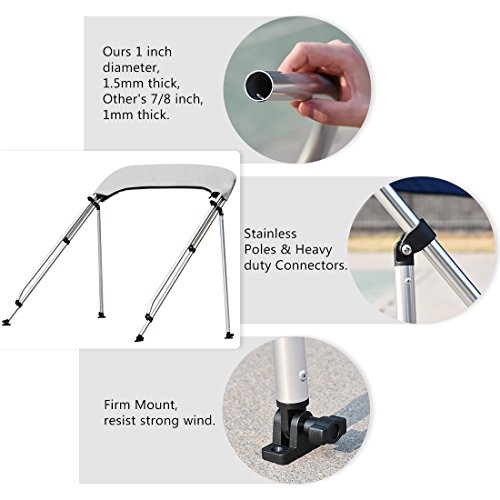 image for Kingbird 4 Bow Bimini Boat Top Cover Sun Shade Boat Canopy Waterproof 