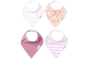 Copper Pearl 4 Pack Soft Cotton Baby Bibs for Drooling and Teething, Absorbent Drool Bibs for Baby Girl and Boy, Adjustable to Fit Newborns to Toddlers, Tons of Styles (Lola)