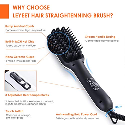 Portable Anion Hair Straightener Brush Frizz-Free Straightening Hair Brush Hair Care Straight Heated Comb with Temperature Inductor EU Plug - Thumbnail 6