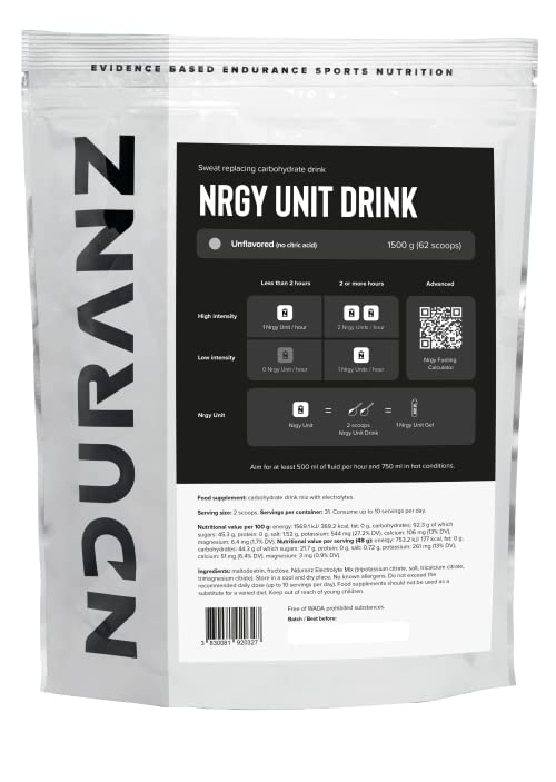 Nduranz Nrgy Unit Drink, High-Performance Energy and Electrolyte Isotonic Drink, 45g Carbohydrate & Electrolyte Mix, to Fuel Performance & Endurance, 1500 g (Unflavoured)