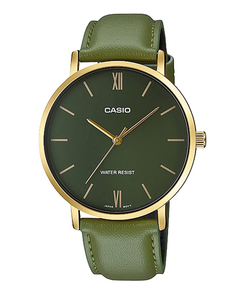 CASIO(カシオ) MTP-VT01 Series Quartz Men's Watch, Gold x Green Leather MTP-VT01GL-3B, Formal