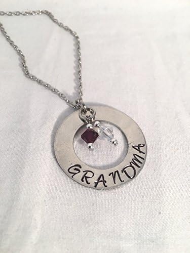 Personalized Grandma Swarovski Crystal Birthstone Hand Stamped Necklace