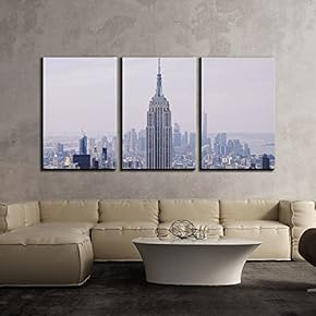 3 Piece Canvas Wall Art - New York Cityscape - Modern Home Art Stretched and Framed Ready to Hang - 16"x24"x3 Panels