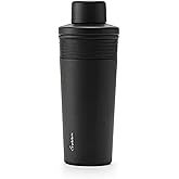 Rabbit Wine 18 oz Stainless Steel Cocktail Shaker, Multi-Use Stainless Steel Topper with 1.5 oz Jigger Cap and Strainer, Black
