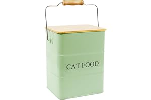Brabtod Cat Food storage container Cat Treats Jar,5~6 lb Metal food treats tin for Cat, pet snacks Canisters with wooden lid/handle/sevice scoop-Green