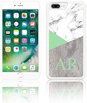 Personalised Silicone Marble Green Geometric LARGE INITIALS Case for Apple IPHONE (iPhone X, WHITE)