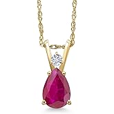 Gem Stone King 14K Yellow Gold Red African Ruby and White Moissanite Pendant Necklace for Women | 0.66 Cttw | Gemstone July Birthstone | Pear Shape 7X5MM | With 18 Inch Chain
