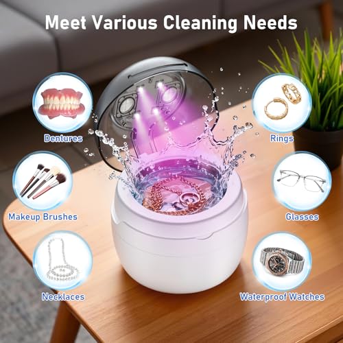 Ultrasonic Dental Cleaner | 45 kHz with 4 Programs and Digital Timer Display | 360° Silent Cleaning for Makeup Brushes, Glasses, Watches and Dentures