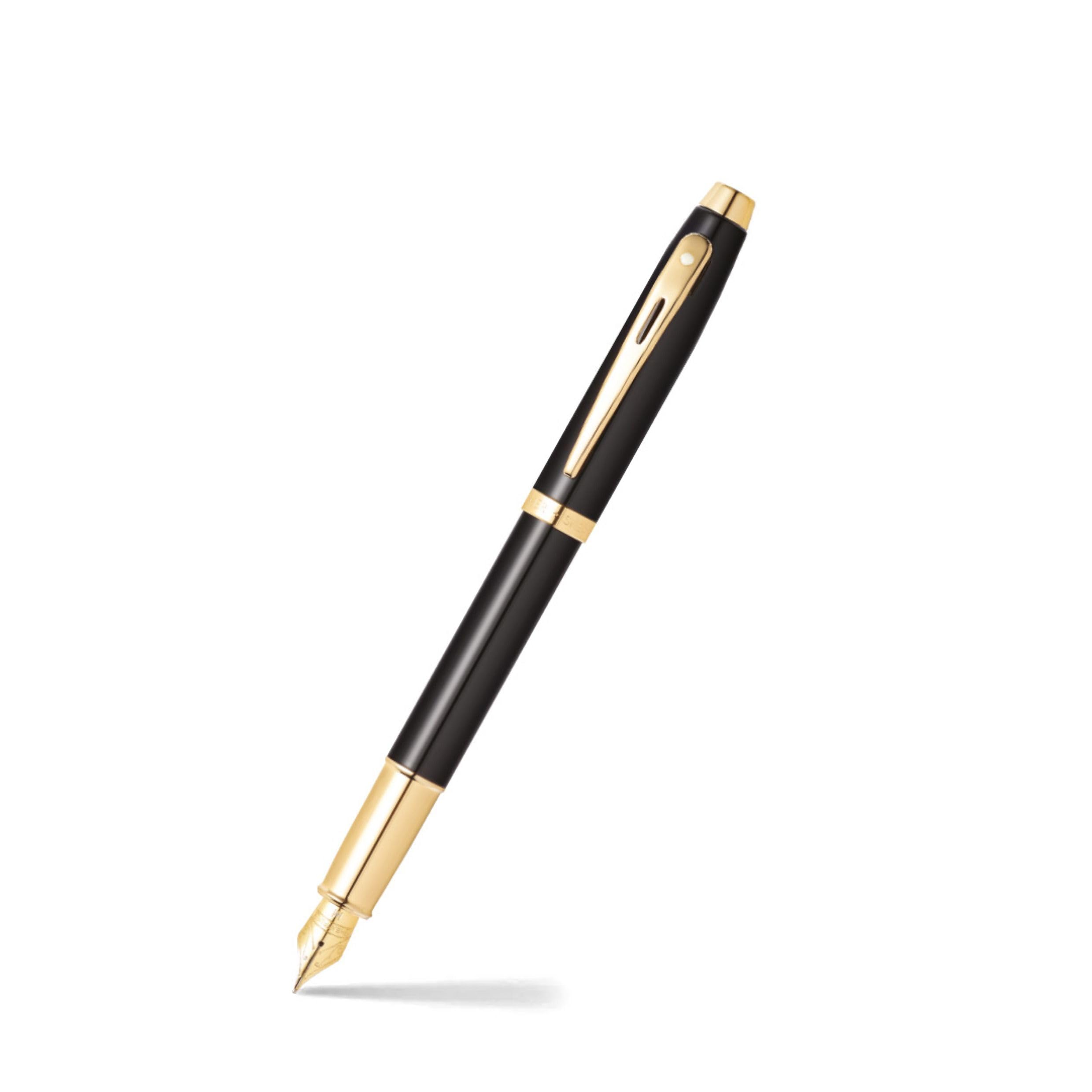 Sheaffer 100 Refillable fountain pen, medium nib, glossy black finish, gold-tone trim, glossy black with gold-tone