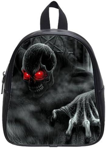 RAROFU Scary Bloody Human Skull Skeleton Death Pattern Size S Backpack School Bag Satchel