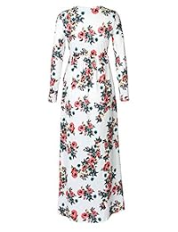 roselux de las mujeres 3 4 Manga Cuello En V Floral Print Casual Maxi vestidos con cinturón