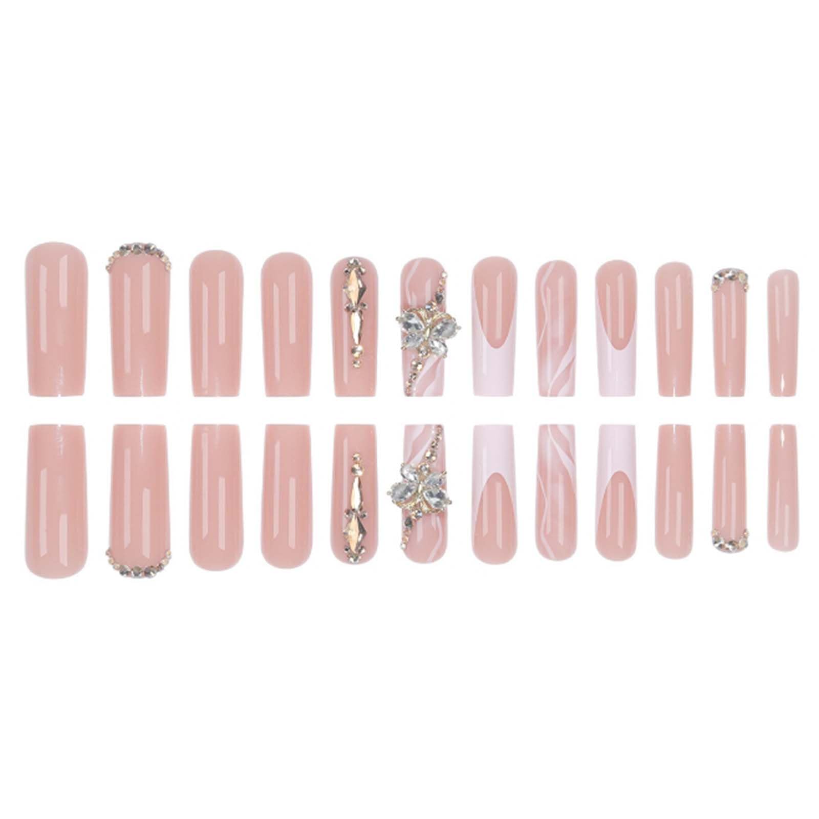 Gifiky Luxury 3D Butterfly Press on Nails Nude Fake Nails French Nails Tips Full Cover Long Square False Nails for Women and Girls 24Pcs - Image 3