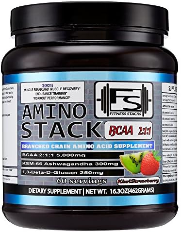 Amino Stack BCAA Nutritional Supplement: 60 Servings Amino Acid Fitness Powder With Green Coffee Extract For Recovery And Energy, Metabolism Boost For Muscle Gain And Fat Loss, Kiwi Strawberry Flavor