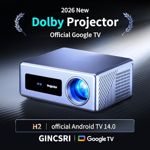 Projector Live TV[Officially licensed Netflix & Dolby Audio] 4K Projector with WiFi 6 and Bluetooth, AI Auto Focus & Keystone, 2 * 10W Dolby Audio,4-level brightness MAX 2000ANSI GINCSRI H2