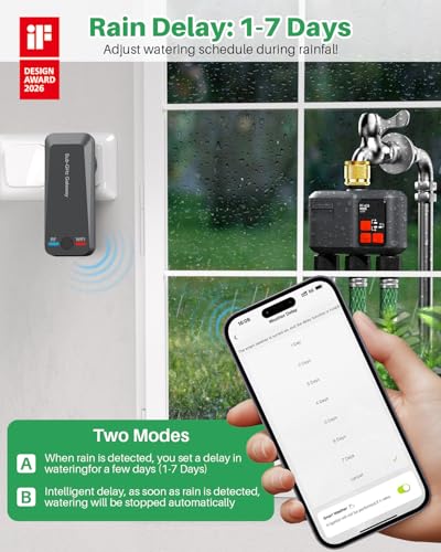 WLAN Watering Computer 3 Outputs with Brass Inlet/RF 300M Technology, Garden Watering Clock, Compatible with Alexa & Smart Life App, Automatic Watering System for