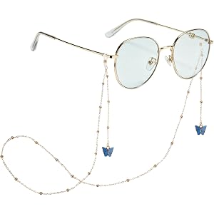 uxcell 27.5 Inch Eyeglass Chains, Stylish Butterfly Beaded Glasses Lanyard with 2 Anti-Slip Silicone Rings, Neck Strap Vintag