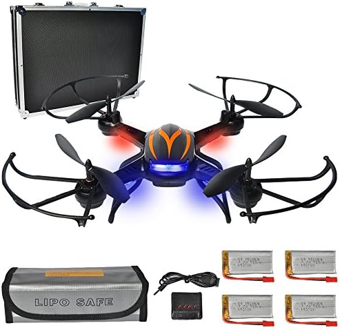 PYS F181 RC Quadcopter with 720p HD Camera Wifi FPV Drone with Altitude Hold Function, RTF Helicopter with Portable Aluminum Case, 4 Batteries, 4in1 Charger, Explosion-proof Battery Safe Bag (Black)