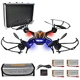 PYS F181 RC Quadcopter with 720p HD Camera Wifi FPV Drone with Altitude Hold Function, RTF Helicopter with Portable Aluminum Case, 4 Batteries, 4in1 Charger, Explosion-proof Battery Safe Bag (Black)